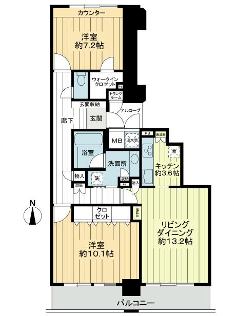 Floor plan. 2LDK, Price 37,900,000 yen, Occupied area 91.36 sq m , Balcony area 12.55 sq m