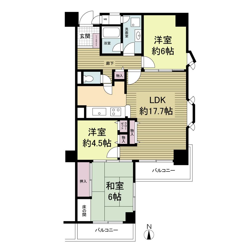 Floor plan. 3LDK, Price 21,800,000 yen, Footprint 71.6 sq m , Balcony area 8.51 sq m