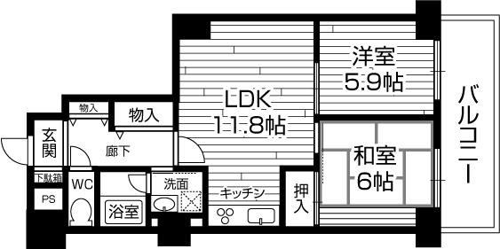Floor plan. 2LDK, Price 17.5 million yen, Occupied area 56.77 sq m , Balcony area 7.84 sq m 2013 December room renovated
