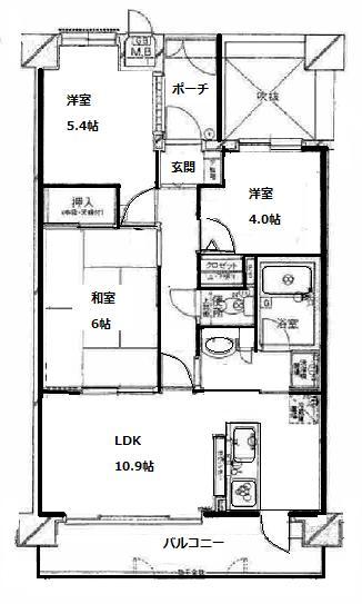 Floor plan. 3LDK, Price 15.8 million yen, Occupied area 57.46 sq m , Balcony area 8.89 sq m