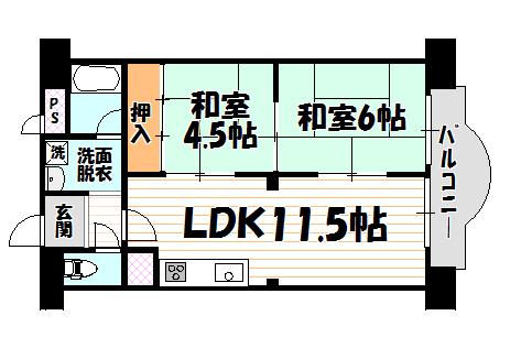 Floor plan. 2LDK, Price 13,900,000 yen, Occupied area 49.41 sq m , Balcony area 4.8 sq m 2LDK facing south 49.41 sq m  7 floor Ceiling height of LDK is as high as 2.6m, It is open!