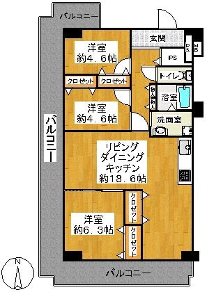 Floor plan. 3LDK, Price 25,800,000 yen, Occupied area 79.53 sq m , Balcony area 21.82 sq m footprint: 79.53 sq m  3LDK balcony: 21.82 sq m