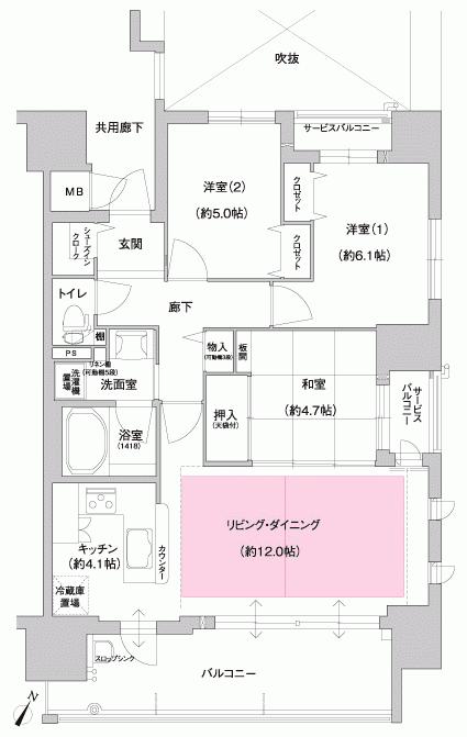 Floor plan. 3LDK, Price 33,800,000 yen, Occupied area 71.52 sq m , Balcony area 13.11 sq m