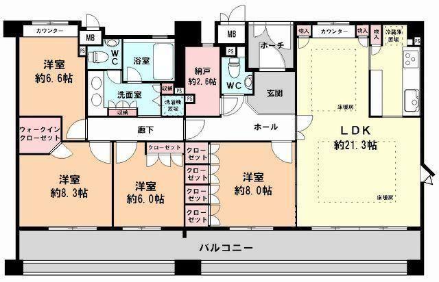 Floor plan. 4LDK + S (storeroom), Price 64 million yen, Footprint 131.59 sq m , Balcony area 31.16 sq m