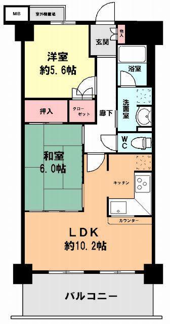 Floor plan. 2LDK, Price 18,800,000 yen, Occupied area 58.24 sq m , Balcony area 10.64 sq m