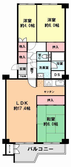 Floor plan. 3LDK, Price 14.8 million yen, Occupied area 74.29 sq m , Balcony area 8.94 sq m