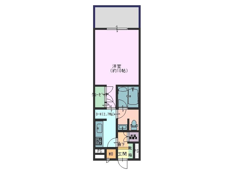 Floor plan. 1K, Price 16.8 million yen, Occupied area 32.76 sq m , Balcony area 6.48 sq m