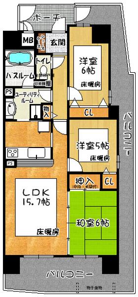 Floor plan. 3LDK, Price 24.5 million yen, Occupied area 72.51 sq m , Balcony area 27.56 sq m