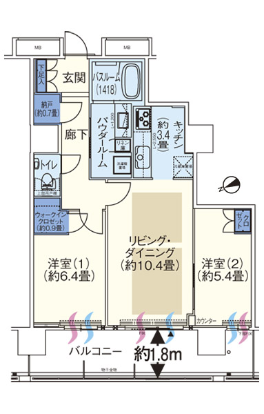  ■ 63-SB type 2LDK sales offices use dwelling unit price / 34,500,000 yen (28th floor) footprint / 63.71 sq m  Balcony area / 14.60 sq m
