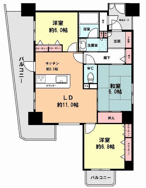 Floor plan. 3LDK, Price 27,800,000 yen, Footprint 75.1 sq m , Balcony area 22.45 sq m