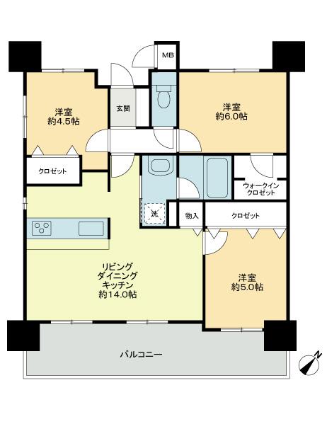 Floor plan. 3LDK, Price 23.5 million yen, Occupied area 64.35 sq m , Balcony area 14.74 sq m