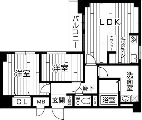 Floor plan. 2LDK, Price 21,800,000 yen, Occupied area 60.65 sq m , Balcony area 4.51 sq m