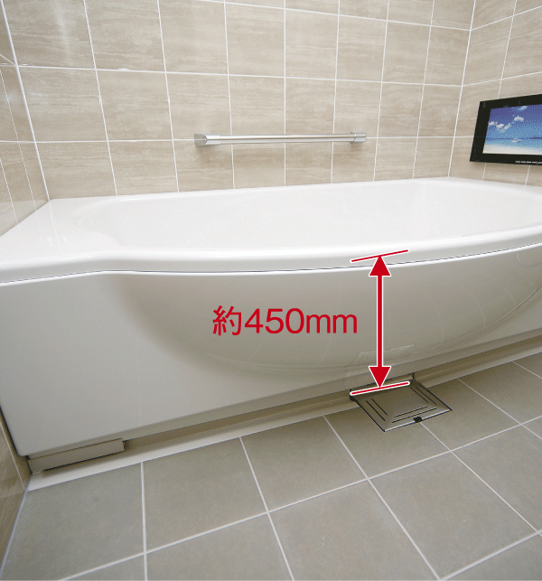 Bathing-wash room.  [Low floor type unit bus] Adopt a low-floor type unit bus to lower the straddle height of the tub. It has also been consideration to be able to bathe without difficulty towards the children and the elderly (same specifications)