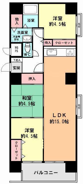 Floor plan. 3LDK, Price 18,800,000 yen, Occupied area 69.55 sq m , Balcony area 8.64 sq m