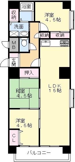 Floor plan. 3LDK, Price 19.3 million yen, Occupied area 69.55 sq m , Balcony area 8.64 sq m