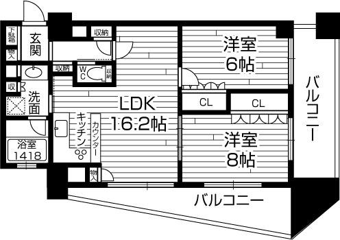 Floor plan. 2LDK, Price 29,800,000 yen, Occupied area 69.03 sq m , Balcony area 18.02 sq m