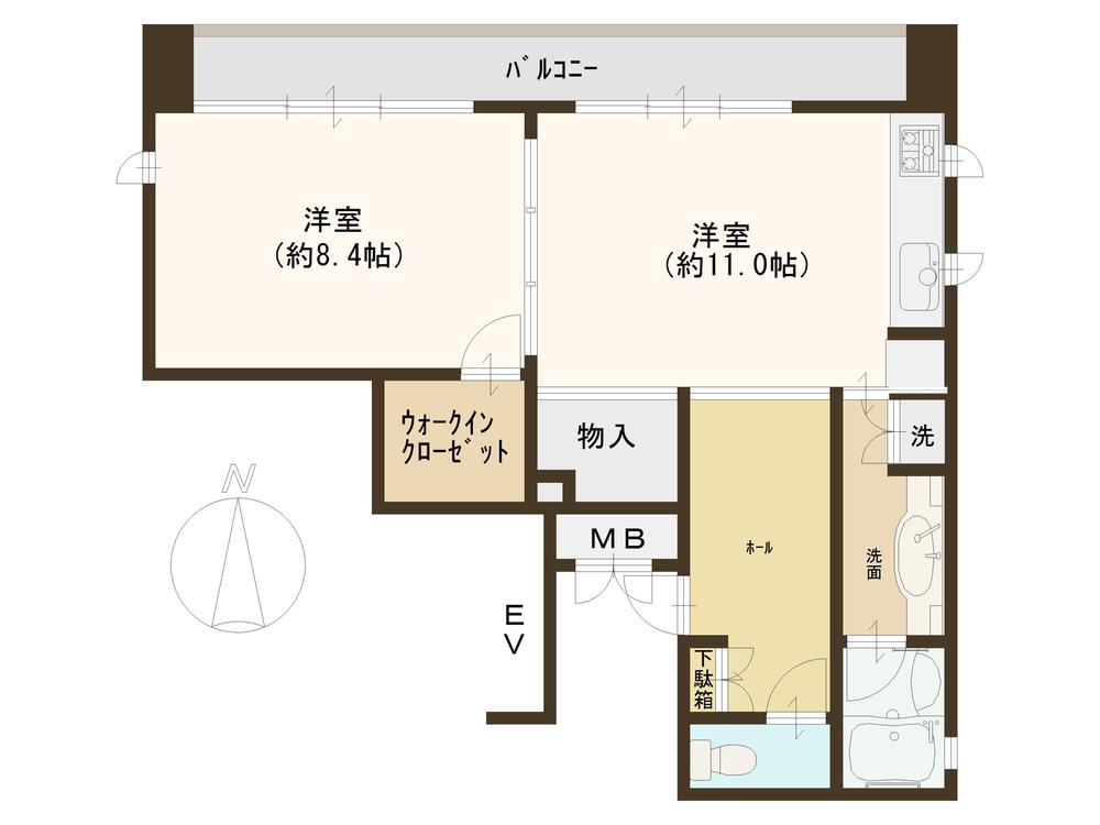 Floor plan. 1LDK, Price 23.8 million yen, Occupied area 51.44 sq m , Balcony area 11.2 sq m