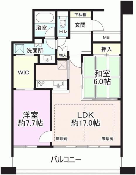 Floor plan. 2LDK, Price 39,800,000 yen, Occupied area 73.64 sq m , Balcony area 15.07 sq m