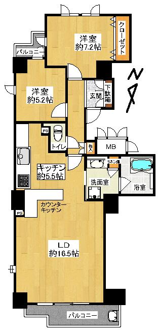 Floor plan. 2LDK, Price 36,300,000 yen, Footprint 75 sq m , Balcony area 4.92 sq m