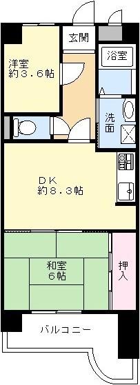 Floor plan. 2DK, Price 13.5 million yen, Footprint 44.1 sq m , Balcony area 7.96 sq m