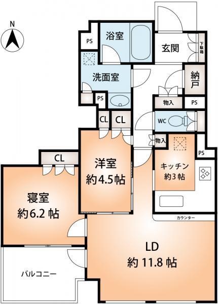 Floor plan. 2LDK, Price 30,800,000 yen, Occupied area 61.16 sq m , Balcony area 6.32 sq m