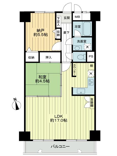Floor plan. 1LDK + S (storeroom), Price 17.8 million yen, Footprint 64.9 sq m , Balcony area 7.08 sq m