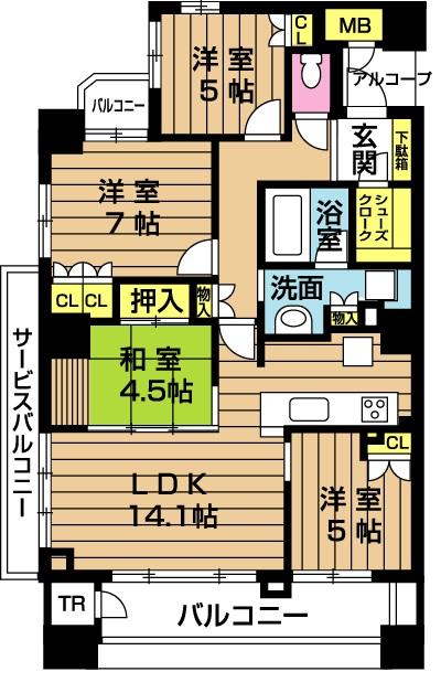 Floor plan. 4LDK, Price 39,800,000 yen, Footprint 84.3 sq m , Balcony area 13.82 sq m