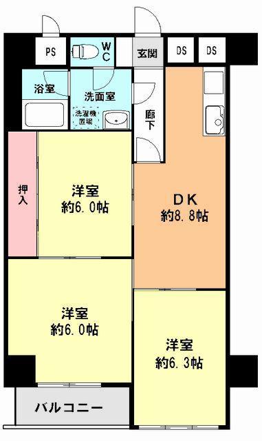 Floor plan. 3DK, Price 16,900,000 yen, Footprint 67.6 sq m , Balcony area 3.72 sq m