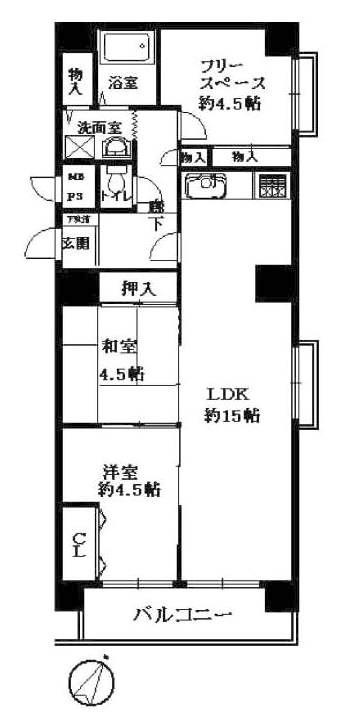 Floor plan. 2LDK + S (storeroom), Price 18,800,000 yen, Occupied area 69.55 sq m , Balcony area 8.64 sq m 2013 July the entire renovation completed southeast angle room ・ All rooms have daylight have a gas stove had made ・ LDK, Western-style flooring Chokawa ・ Vanity had made ・ Very convenient in many cross Chokawa storage. Free space is available use it as also housed as the room.