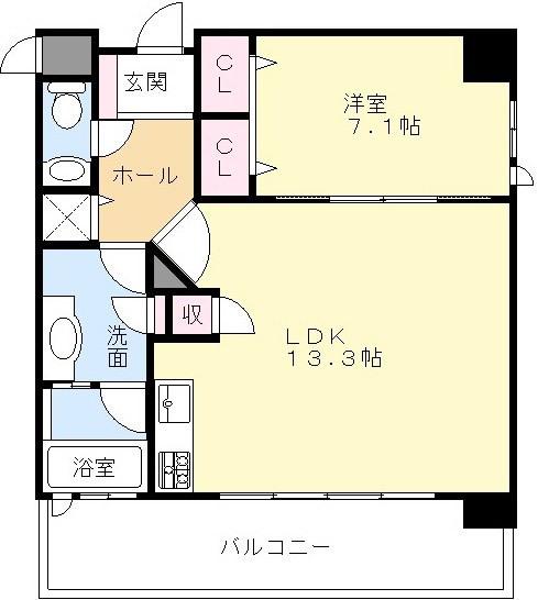 Floor plan. 1LDK, Price 16.8 million yen, Occupied area 52.49 sq m , Balcony area 9.58 sq m