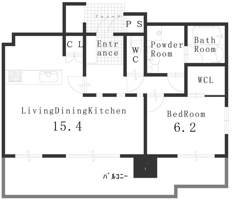 Floor plan. 1LDK, Price 24,800,000 yen, Occupied area 54.72 sq m , Balcony area 15.22 sq m
