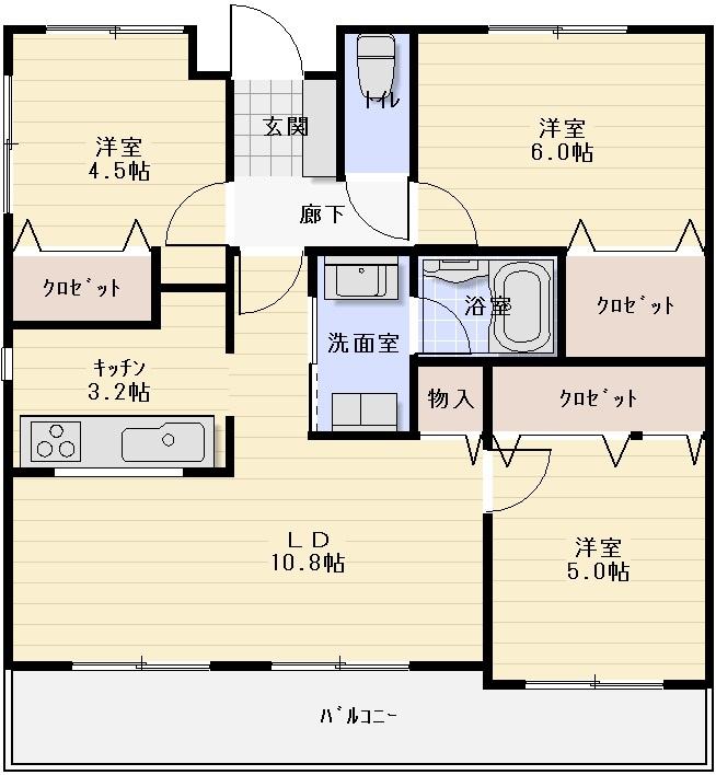 Floor plan. 3LDK, Price 23.5 million yen, Occupied area 64.35 sq m , Balcony area 14.74 sq m