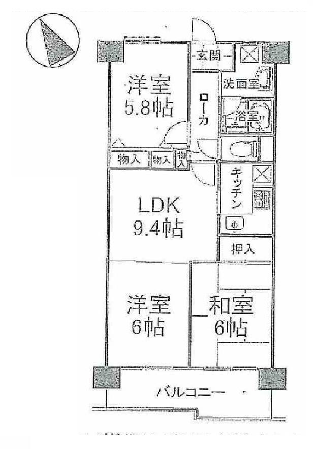 Floor plan. 3LDK, Price 14.5 million yen, Occupied area 59.26 sq m , Balcony area 8.58 sq m