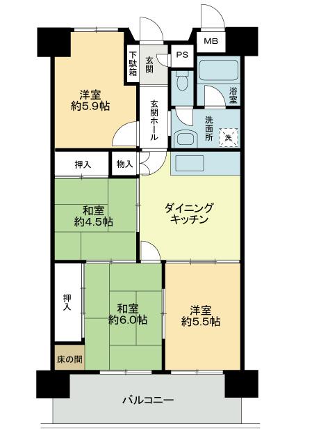 Floor plan. 4DK, Price 22 million yen, Occupied area 65.23 sq m , Balcony area 10.08 sq m