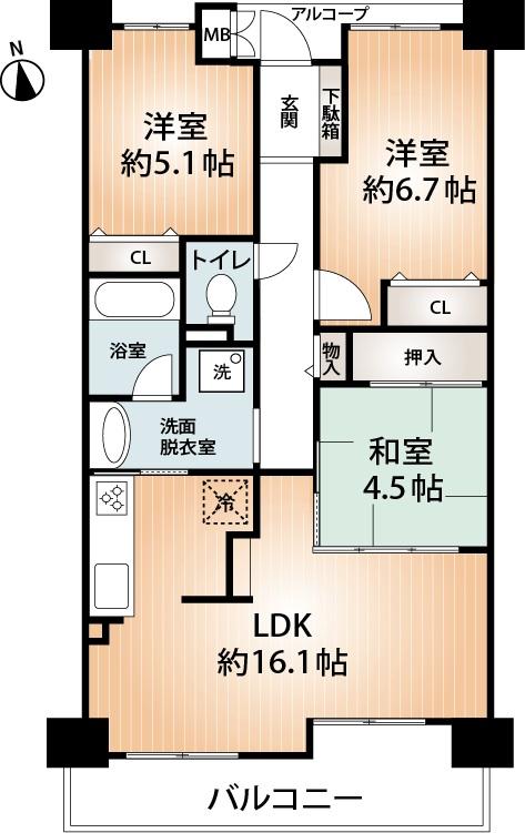 Floor plan. 3LDK, Price 23.8 million yen, Occupied area 70.74 sq m , Balcony area 10.23 sq m