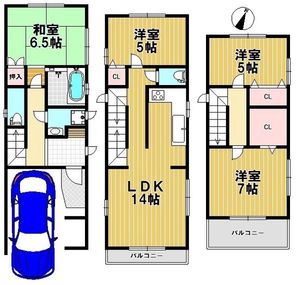 Floor plan. (Building 2), Price 24,800,000 yen, 4LDK, Land area 62.43 sq m , Building area 95.33 sq m