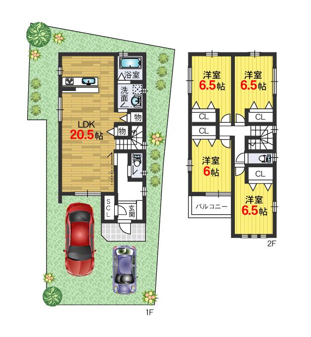 Floor plan. 33,800,000 yen, 4LDK, Land area 116.89 sq m , Building area 80 sq m 4 No. land