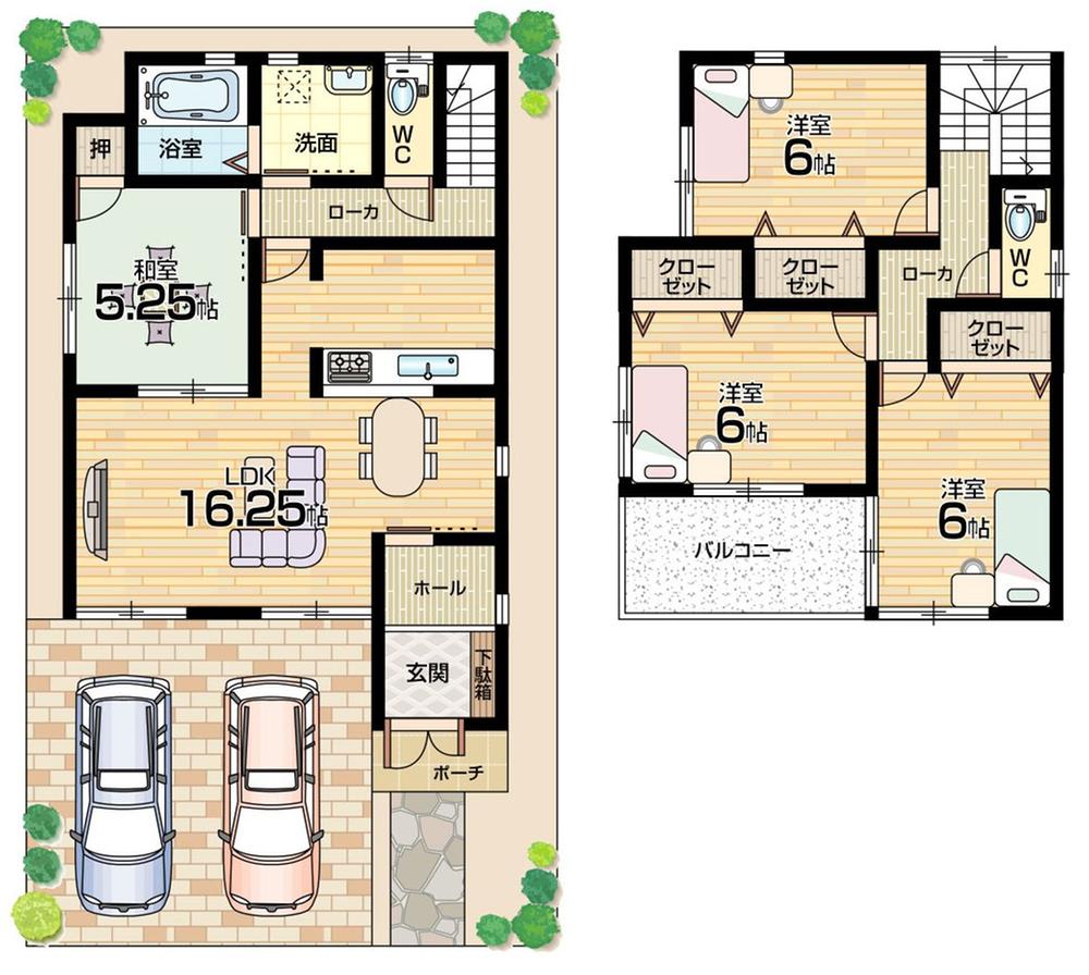Floor plan. 27,800,000 yen, 4LDK, Land area 109.46 sq m , Building area 95.58 sq m floor plan 4LDK! Parking 2 cars!