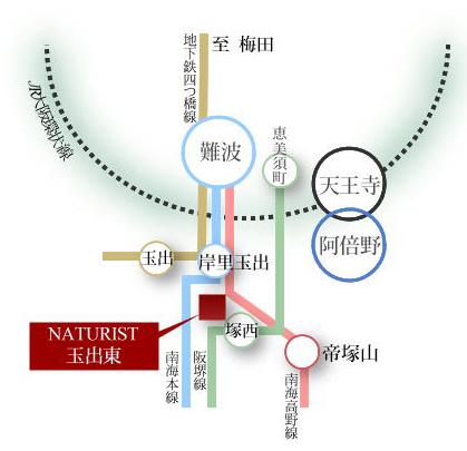 route map. Yotsubashi ・ Nankai Main Line ・ Nankai Koya Line ・ Hankaisen glad 4WAY access