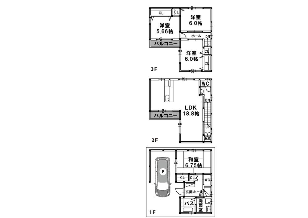 Floor plan. 28.8 million yen, 4LDK, Land area 63.08 sq m , Building area 116.54 sq m