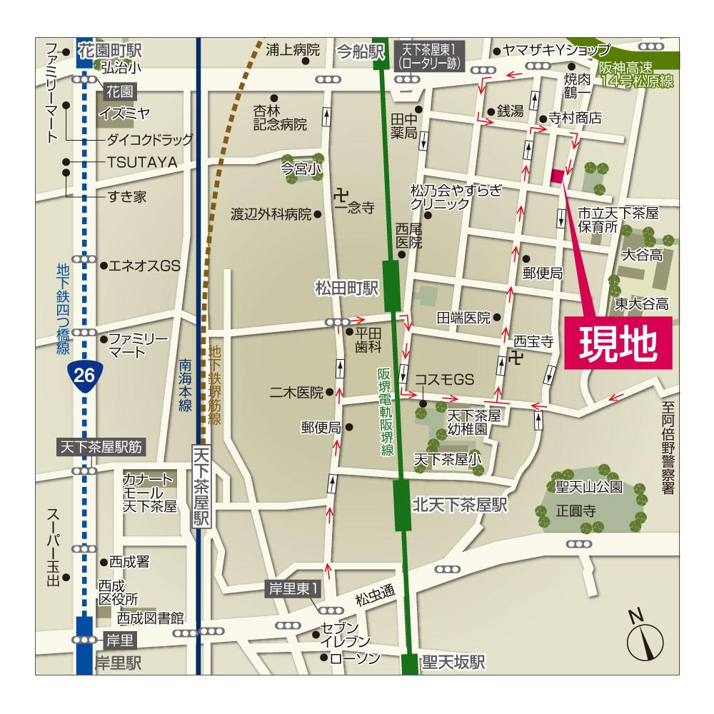 Local guide map. 6 WAY ACCESS (subway 3-wire ・ Nankai line 2-wire ・ Other 1 line) is the footwork preeminent site available.