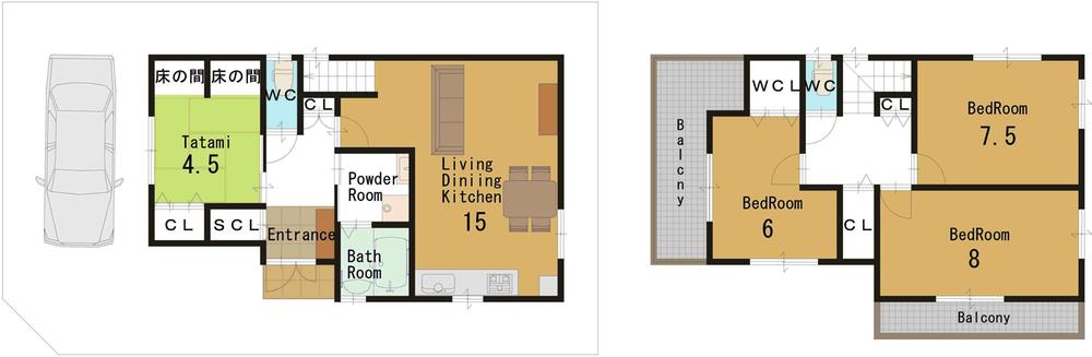 Floor plan. 23.8 million yen, 4LDK, Land area 87.33 sq m , Building area 95.98 sq m spacious 2-story house