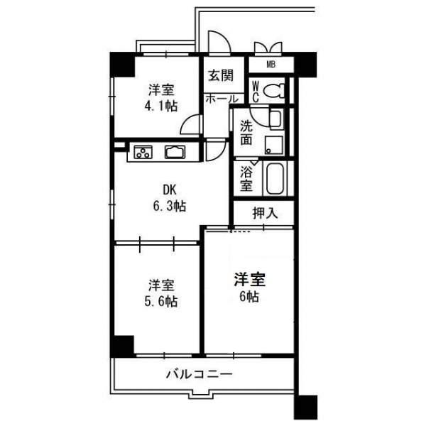 Floor plan. 3DK, Price 10.8 million yen, Occupied area 49.68 sq m , Balcony area 6.48 sq m