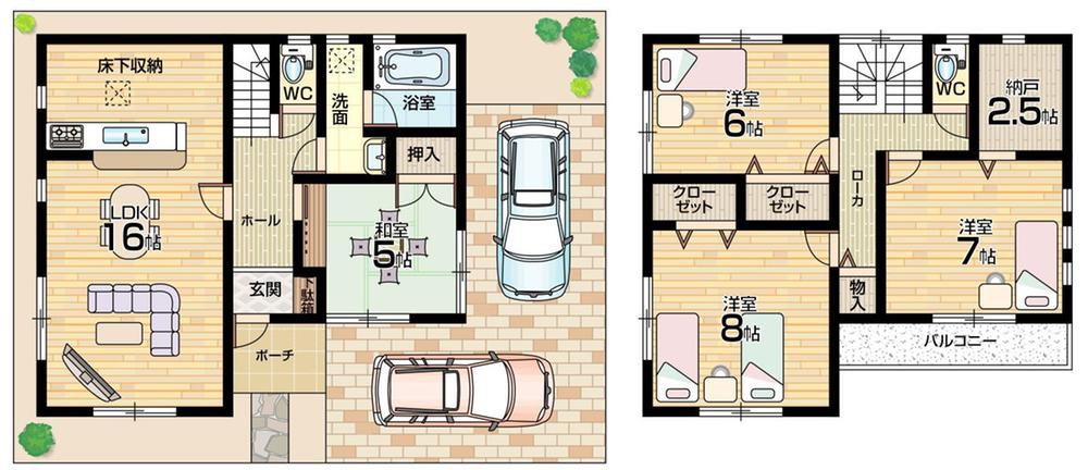Floor plan. 25,800,000 yen, 4LDK + S (storeroom), Land area 105.8 sq m , Building area 100.03 sq m floor plan 4LDK! Parking two possible!