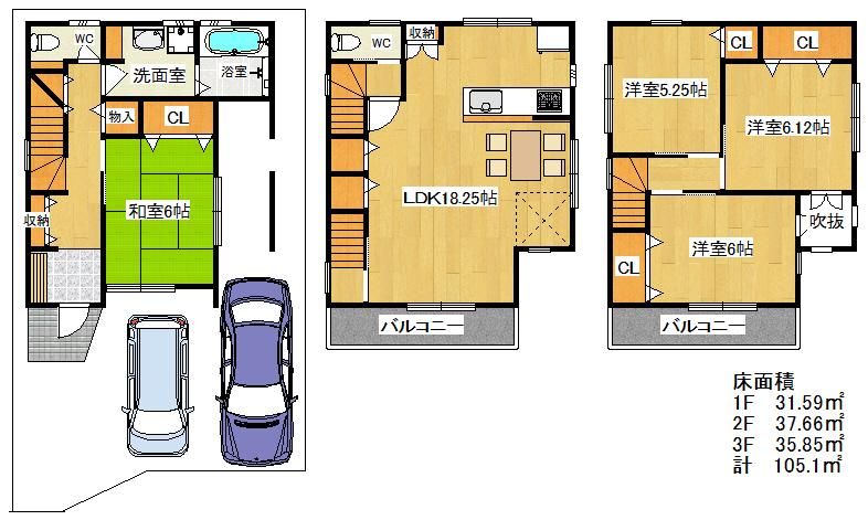 Floor plan. 25,500,000 yen, 4LDK, Land area 79 sq m , Building area 105.1 sq m ( F No. land )