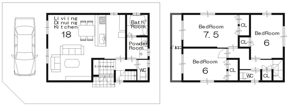 Floor plan. 28,880,000 yen, 3LDK, Land area 73.72 sq m , Building area 86.67 sq m spacious 2-story house