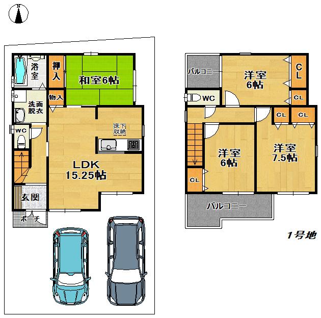 Floor plan. (1 Building), Price 27,800,000 yen, 4LDK, Land area 109.46 sq m , Building area 95.57 sq m