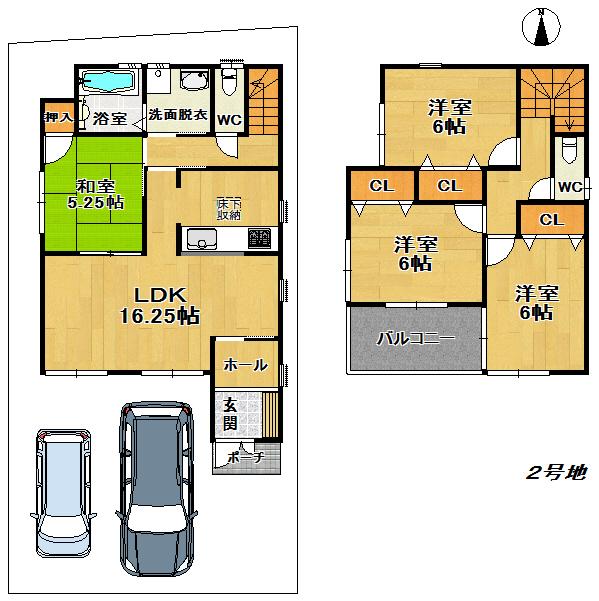 Floor plan. (Building 2), Price 27,800,000 yen, 4LDK, Land area 109.46 sq m , Building area 95.58 sq m