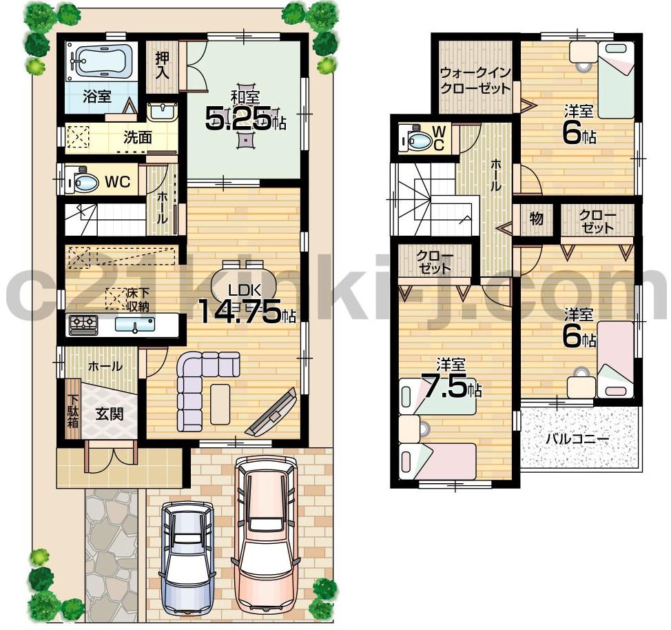 Floor plan. (No. 2 locations), Price 30,800,000 yen, 4LDK+S, Land area 99.25 sq m , Building area 95.58 sq m