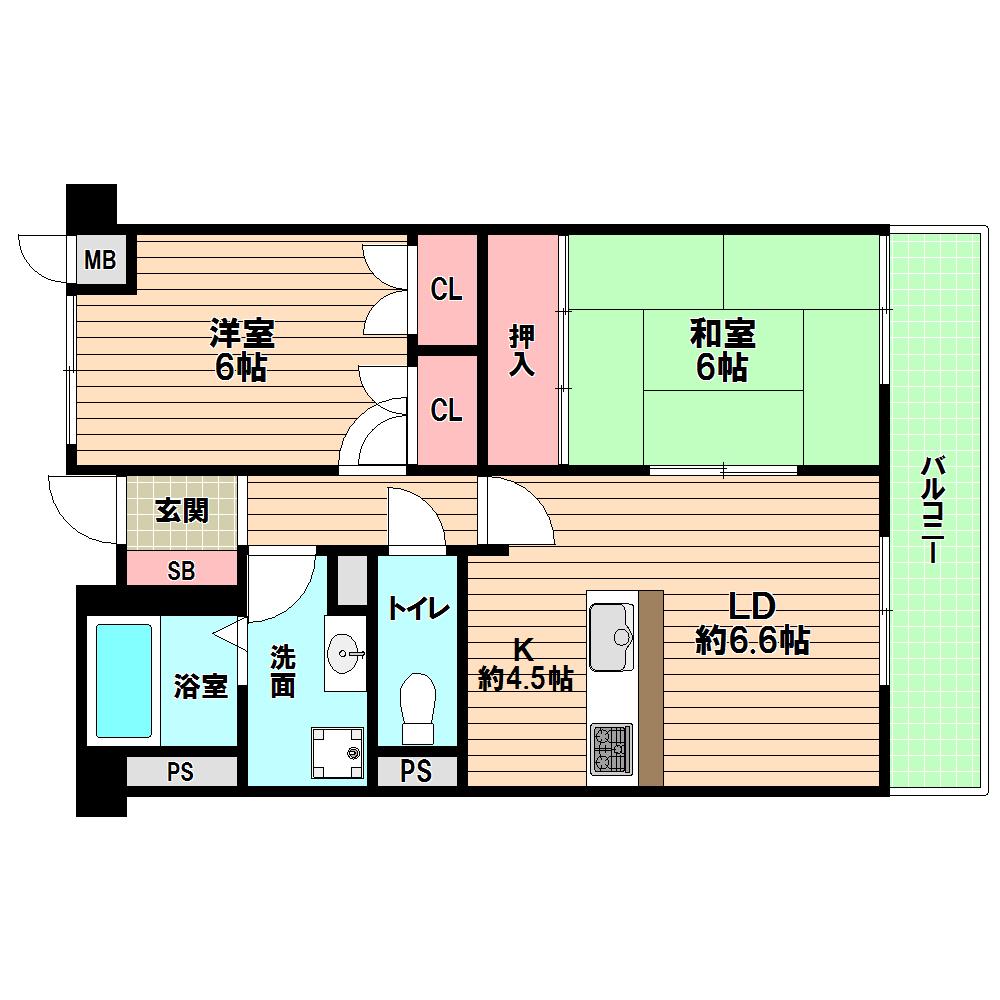 Floor plan. 2LDK, Price 9.8 million yen, Occupied area 53.33 sq m